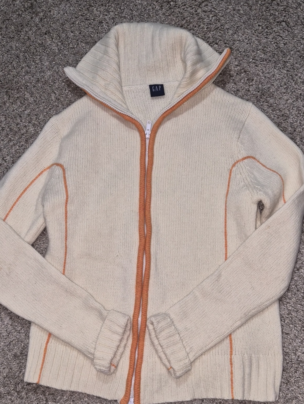 GAP Cream Zip-Up Cardigan with Orange Trim